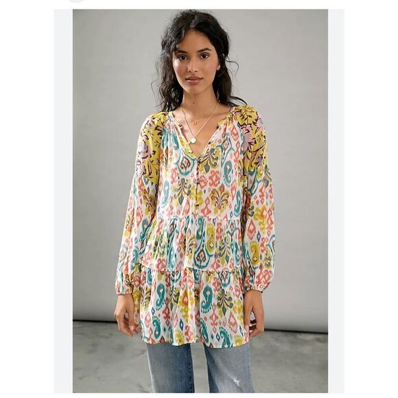 Anthropologie Tops - Anthropologie Maureen Babydoll Tunic Paisley Viscose Top Size XS $118